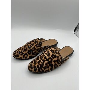 Franco Sarto Leopard Print Pony Hair Mules Women Slip On Flats Shoes